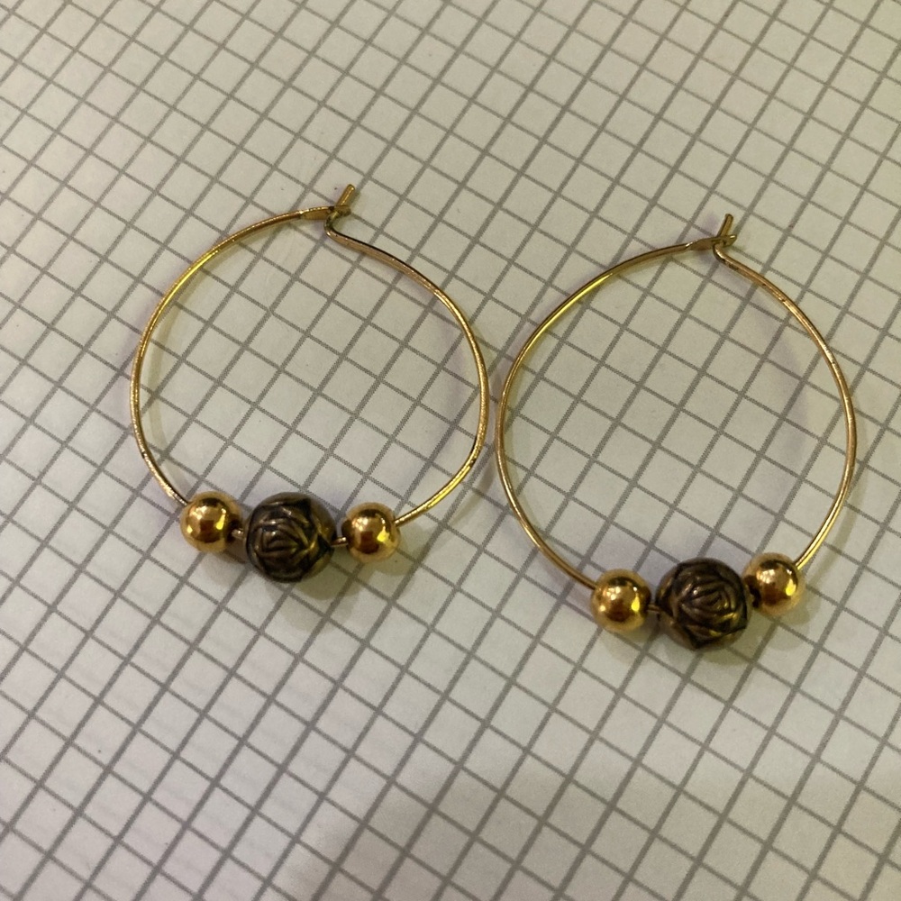 Bundle 5, get 20% off -  Thin Wire Hoop Earrings with gold and copper beads.